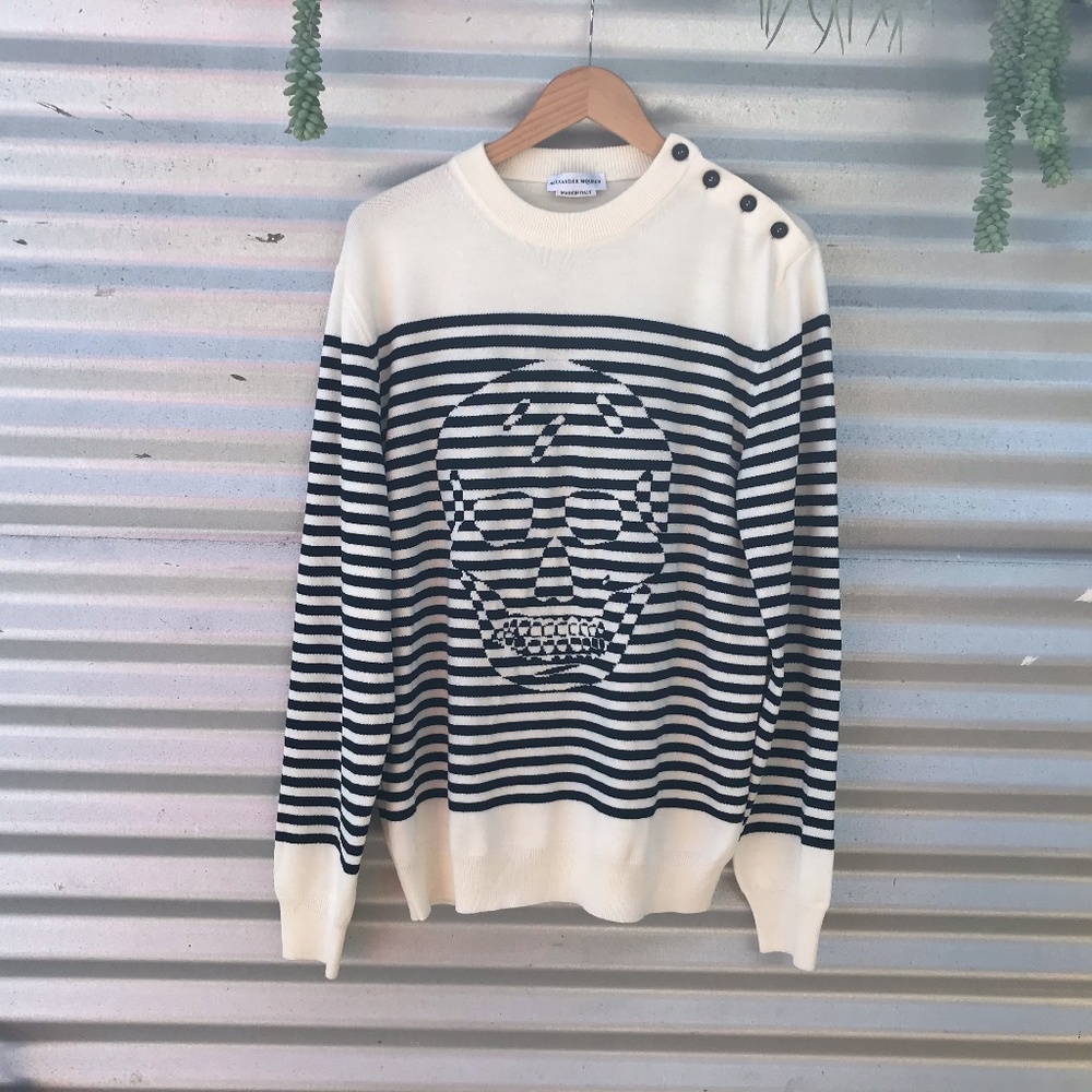 Alexander McQueen Striped Skull Sweater in ivory